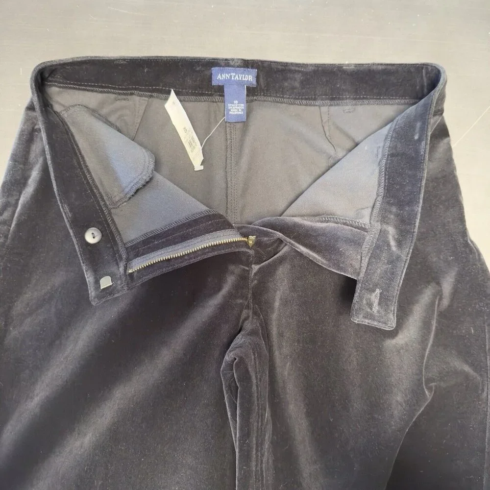 NEW Vintage Ann Taylor Black Velvet Straight Leg Pant Career Velour High Rise 10